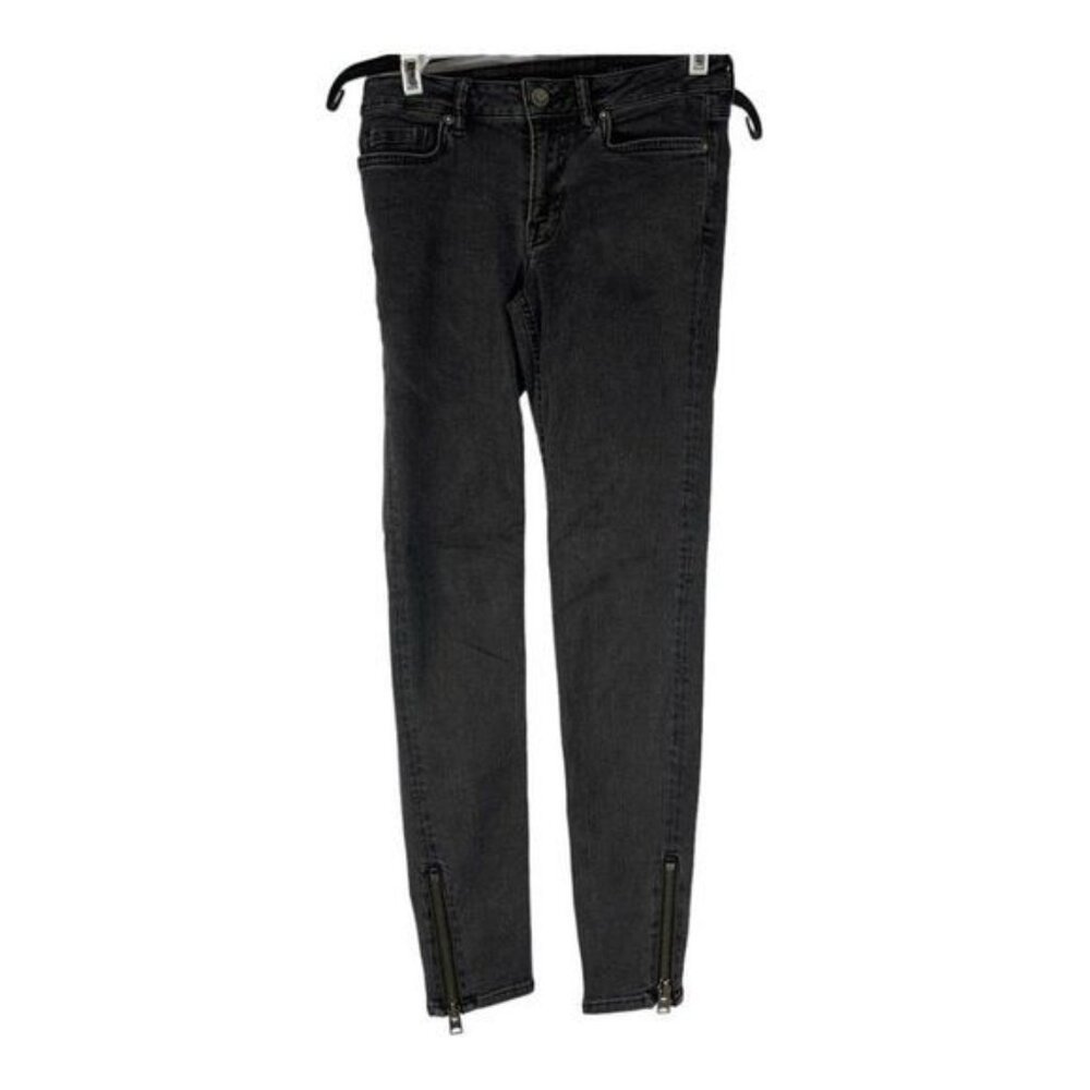 Allsaints Womens Skinny Fit Charcoal Gray Denim Jeans W26 With Ankle Zippers